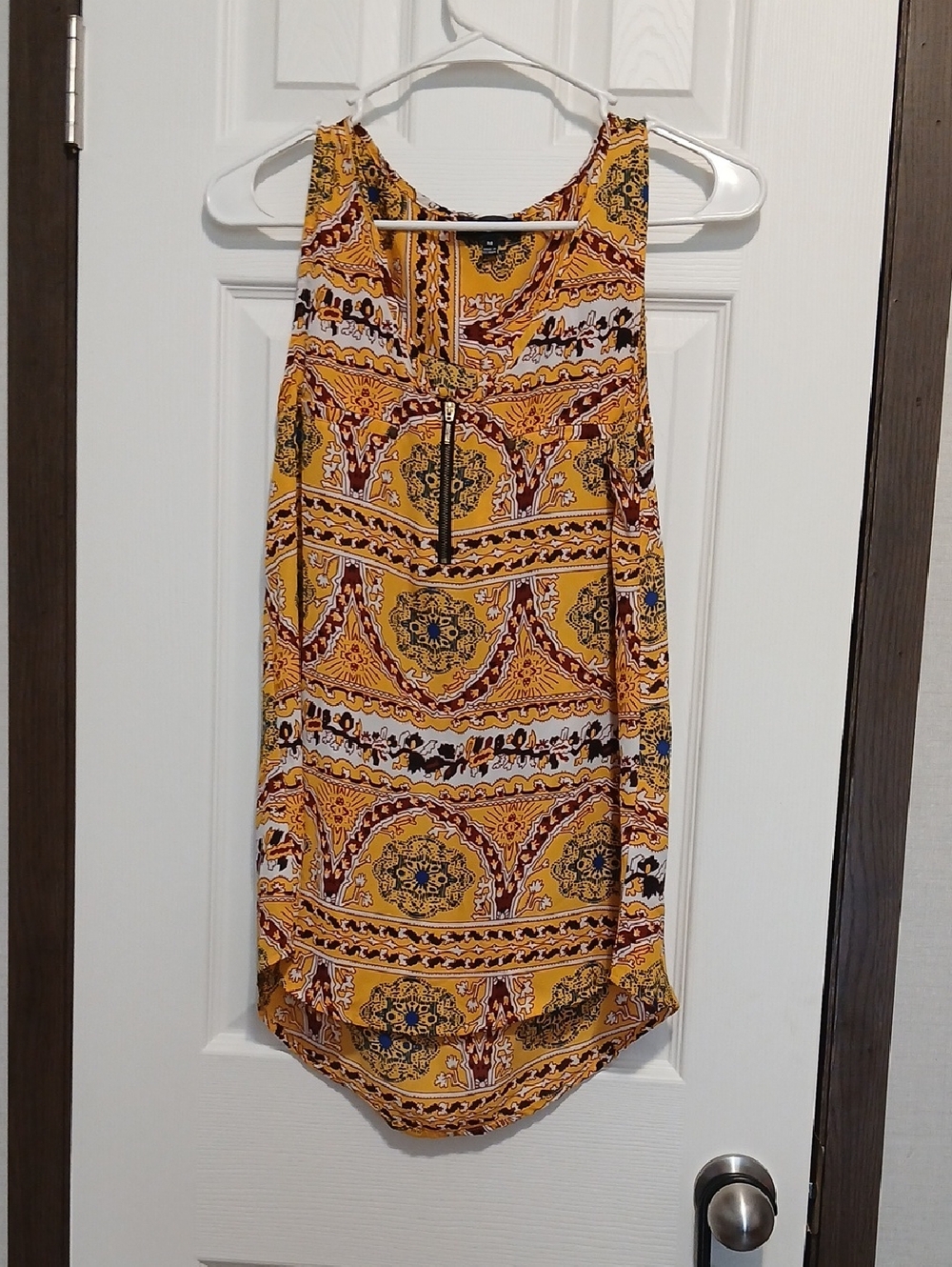 Sleeveless Mustard Printed Tank Dress with Front Zip